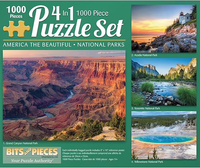 The Bits and Pieces – 4-in-1 Multi-Pack - 1000 Piece Jigsaw Puzzles for Adults – 1000 pc 'America The Beautiful' National Parks Puzzle Set Bundle - 20" x 27"