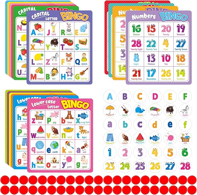 The Alphabet ABC & 123 Number Bingo Cards - Uppercase & Lowercase - Classroom & Home Activity - Learning Education Supplies