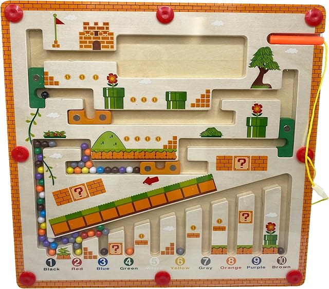 The JDS Mushroom House Color and Number Maze - Magnetic Wooden Puzzle Toy for Counting, and Color Recognition - Early Education Children's Fine Motor Learning Activities