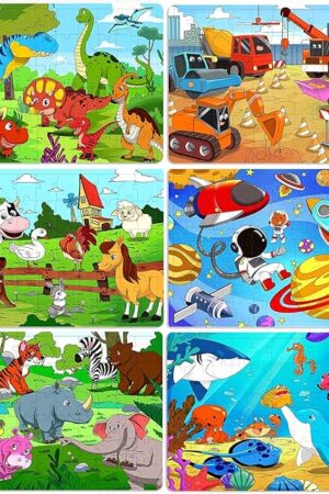 The Puzzles for Kids Ages 4-8, 6 Pack Wooden Jigsaw Puzzles 60 Pieces Preschool Educational Learning Toys Set for Boys and Girls