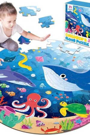 The Puzzles for Kids Ages 4-8, 71 Piece Jumbo Large Underwater Ocean Floor Puzzle Sea Animals Shark Round Puzzles for Toddler Children 3-5 Educational Learning Toys for Boys Girls Birthday