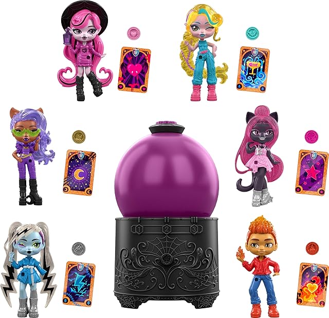 The Monster High Potions Crystal Ball Mini Dolls, Surprise 3-inch Character Figures with Water Reveal, Charm and Fortune Card (Characters May Vary)