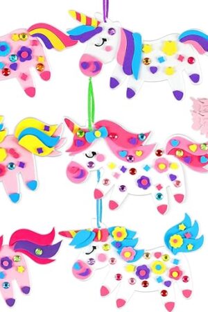 The Qyeahkj 24 Sets Unicorn Crafts for Kids DIY 3D Foam Arts Gifts with Magnet Pink Cartoon Unicorn Sticker Decorations Craft Toddlers Preschool Classroom Mess-Free Fun Activity Game Birthday Party Favor