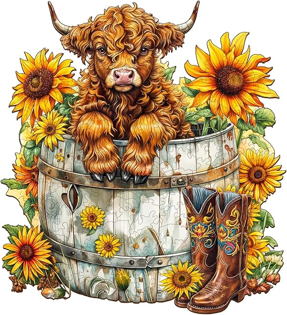 The Wooden Puzzles for Adults, Wooden Jigsaw Puzzles for Adults Kids, Sunflower Pasture-2 Unique Shaped Wood Puzzles Adult, Creative Birthday Gifts for Friends Family Game (8.3 * 7.6in 100pcs)