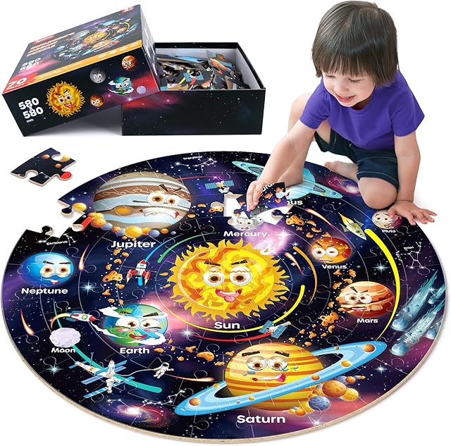 The SYNARRY Solar System Floor Puzzles for Kids Ages 4-8, Large 70 Piece Jigsaw Puzzles for Kids Ages 4-6, Space Planet Astronaut Toys Gifts Puzzles for 3-5 5-7 8-10 Years Old Toddlers Boys Girls Children