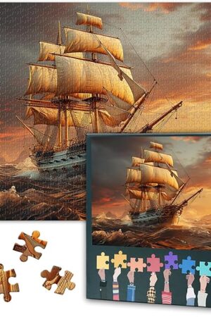 The Puzzles for Adults 1000 Pieces, Sailing Ship on The Ocean Jigsaw Puzzles, Pirate Ship Nautical Adult Puzzle for Adults, Educational Fun Games or Toys for Elders Friends 20X27 INCH