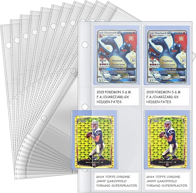 The 4 Pocket Top Loader Sleeves, Trading Card Binder Pages, Baseball Card Storage Sleeves for 3 Ring Binder-50 Pages