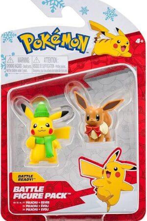 The Pokémon PKW2814 Battle Figure Pack Winter Pikachu & Eeve, Official Figure Set