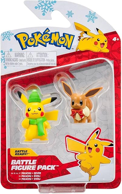 The Pokémon PKW2814 Battle Figure Pack Winter Pikachu & Eeve, Official Figure Set