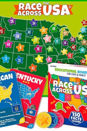 The QUOKKA States of America Board Game for Kids Ages 8-12 and Families – Learn US States, Capitals, Landmarks & Fun Facts – Trivia Game with 50 Cards & Map Board – Educational Game for Classrooms or Home