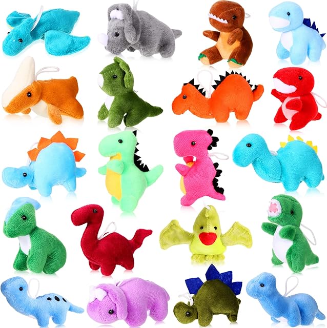 The Aoriher 20 Pack Plush Mini Dinosaur Stuffed Animal Bulk Dinosaur Party Favors Toys Soft Dino Figures Assortment Cute Dino Plush Easter Bags Filler Valentine Gift for Boys Girls
