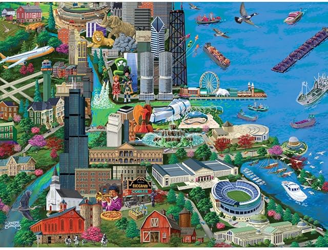 The Bits and Pieces – 1000 Piece Jigsaw Puzzle for Adults – Chicago City View - Millennium Park Jigsaw Puzzle by Artist Joseph Burgess, Completed Puzzle Size: 20" x 27"