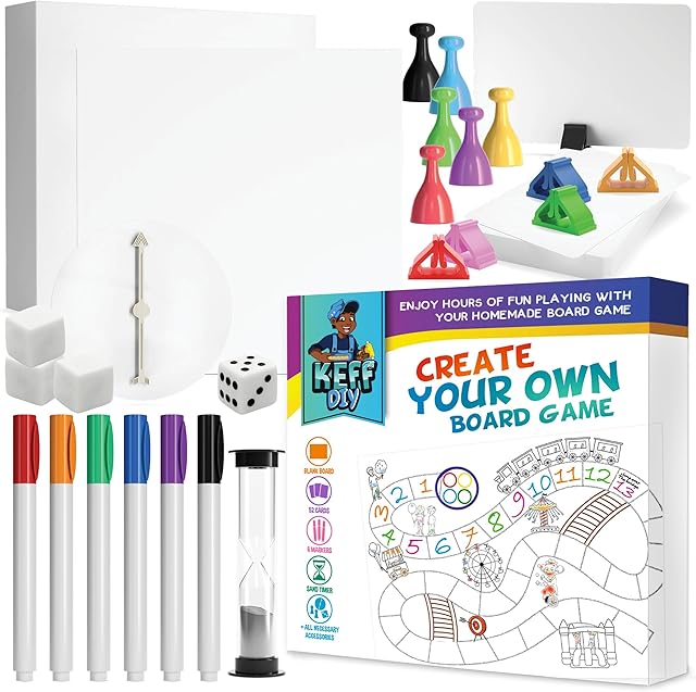 The KEFF Make Your Own Board Game Set – DIY Blank Game Board Kit with Game Pieces, Blank Cards, Dice, Spinner, Pawns & More – Fun Family Board Games for Kids & Adults - Sextoyzone