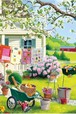 The Puzzles for Adults 500 Pieces - Buzy Spring Backyard Jigsaw Puzzle, Farm Quilts Garden Cabin Puzzle, with Birdhouse,Plants and Dog for Teens 12-16, Impossible Puzzle Perfect for Game Nights 20.5x15 in