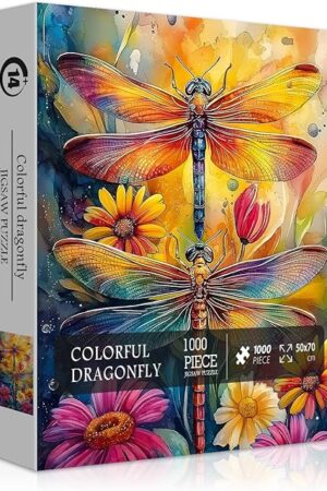 The PICKFORU Colorful Dragonfly Puzzles for Adults 1000 Pieces, Animal Rainbow Flower Insect Themed, Beautiful Floral Gradient Challenging Jigsaw Puzzles