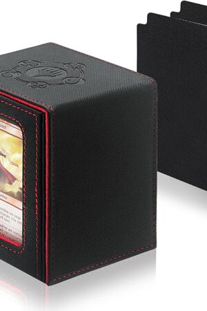 The RADWIMPS Card Deck Box For MTG Commander Deck, Fits 100+ Cards, Magnetic Card Box Organizer With 2 Dividers & Window Display, Perfect for Magic Commander TCG, CCG Cards (Black&Red)