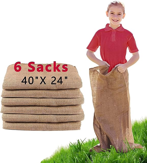 The 6 Pack Burlap Potato Sack Race Bags, 24"x40" Outdoor Lawn Games for Kids & Adults, Outside Yard Games for Birthday Party, Field Day Family Reunion, Carnival, Easter, Halloween, 4th of July