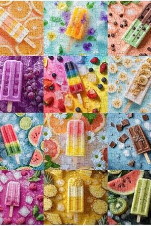 The Rainbow Popsicle Puzzles for Adults 1000 Pieces, Summer Fruit Ice Cream Collage Jigsaw Puzzle, Colorful Dessert Food Theme Impossible Challenging Puzzles for Adults