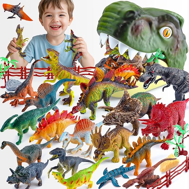 The Dinosaur Toys for Kids 3-5: 45 Pieces Realistic Dinosaurs Figures Playset Toys for Toddlers Age 2-4, Dino Christmas Birthday Gifts for 2 3 4 5 Year Old Boys Girls