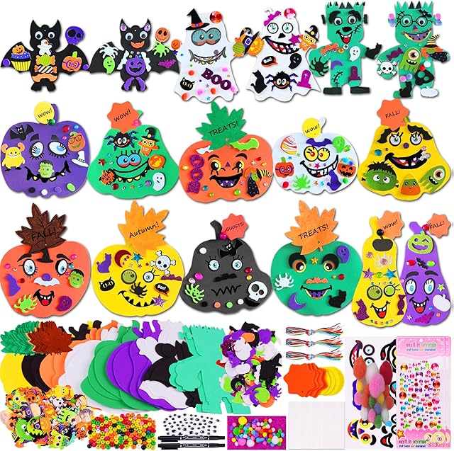 The Ruicnte 330 Pc Halloween Arts and Craft for Kids,Halloween Fall Pumpkin with Ghost Bat Monster Foam DIY Pumpkin Face Stickers for Holiday Home Classroom Activities Party Favors Trick-Or-Treaters