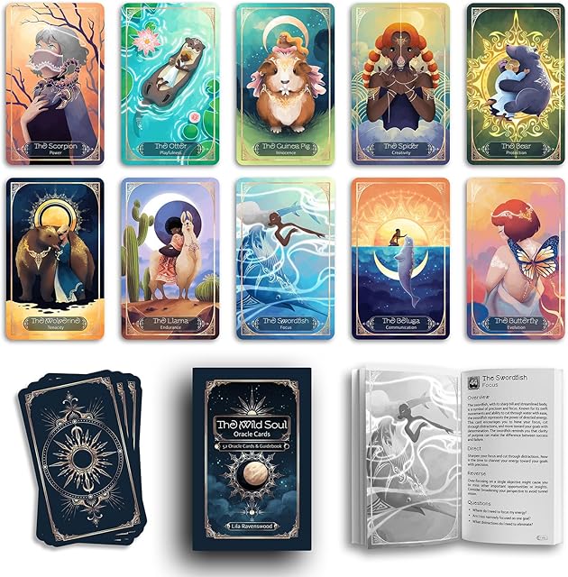 The The Wild Soul - 52 Animal Oracle Cards with Guidebook for Women, Nature Oracle Deck, Unique Tarot Decks with Guide Book, Tarot Cards with Meanings On Them