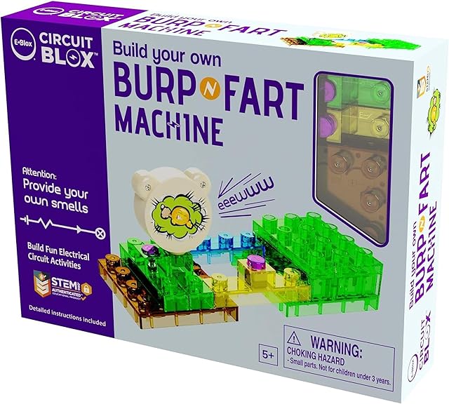 The E-Blox Building Blocks STEM Circuit Kit, Build Your Own Burp & Fart Machine, Add Funny Sounds to Brick & Structure Science Projects, Birthday & Gag Gift, Boys, Girls, 5+