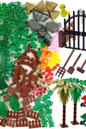The Plants Flowers Building Blocks Accessories, Tree Botanical Parts and Pieces Set, Garden Forest Jungle Farm Park Bricks Toys with Animals