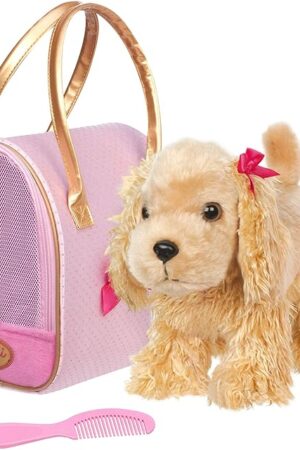 The Pucci Pups – Plush Puppy – Carrier Bag – Golden Dot Glam Bag & Cocker Spaniel – Comb & Purse – Stuffed Animal – 2+ Years