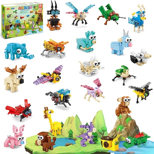 The MOONTOY Party Favors for Kids, 24 Pack Animals Building Blocks Toy for Goodie Bag Stuffers Valentines Day Gift Mini Building Set Party Favors for Birthday Gift for Boys Girls Ages 6-12+