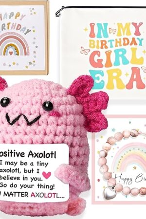 The Positive Crochet Axolotl, Mini Handmade Emotional Supporting Plush Birthday Gifts for Teen Girls Women Friends Sister, Cute Birthday Christmas Stocking Stuffers