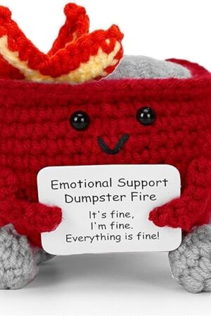 The Pickle Buddies Fiery Red Dumpster Fire Desk Accessories - Emotional Support Dumpster Fire Dolls Handmade Cute Crochet Plushies for Anxiety & Stress Relief Emotional Support Crochet Desk Decor