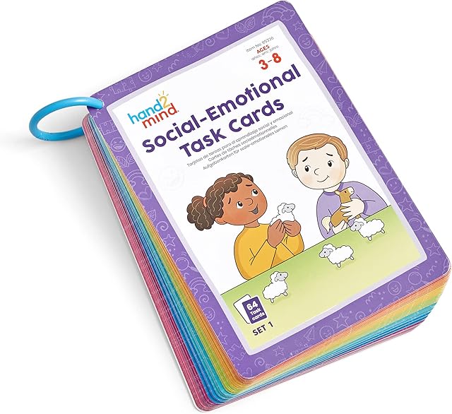 The hand2mind Social Emotional Task Cards for Ages 3+, Social Emotional Learning, Play Therapy Toys for Counselors, Social Skills Activities for Kids, Conversation Starters, Emotional Regulation for Kids