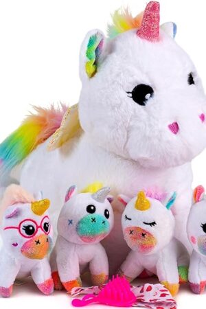 The Rainbow Unicorn Stuffed Animals for Girls, Unicorn Gifts for Girls Age 3 4 5 6 7 8 - Plush Mommy Unicorn with 4 Small Baby Unicorns in Her Belly - Cute Plushy Toys for 3+ Year Old Girls