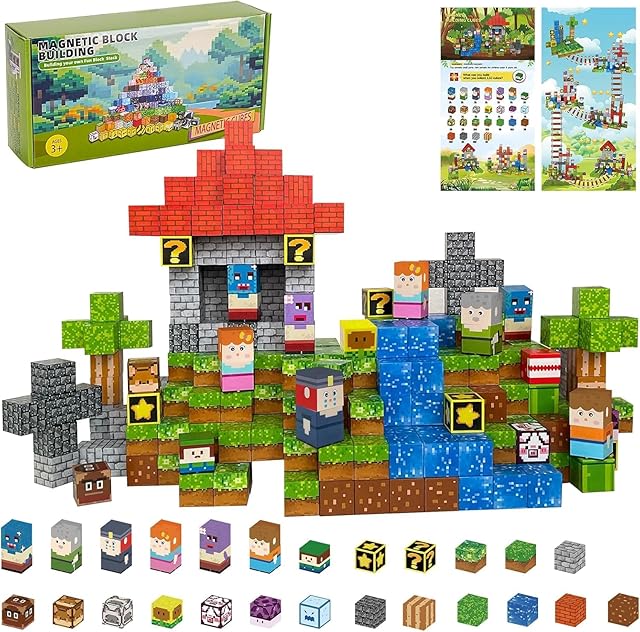 The Magnetic Blocks - 110PCS Magnets Building Blocks World Set for Kids Ages 3-5 5-7 8-12, Magnetic Tiles Game Preschool Toys for 3 4 5 6 Year Old Girls Boys Gifts (STEM World)