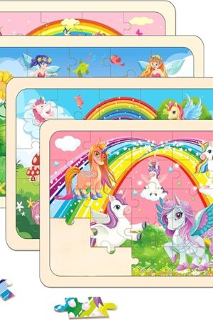 The Puzzles for Kids Ages 4-6, 4 Pack Wooden Jigsaw Puzzles 24 Pieces The Castle Puzzle Preschool Educational Learning Toys Set for Boys and Girls