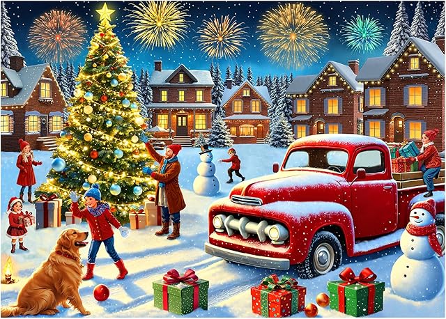 The Rocorose Christmas Jigsaw Puzzle for Adults, 1000 Pieces Winter Theme Puzzle Snow Scene Party Holiday Puzzle Christmas Tree Challenge Home Decoration for Family