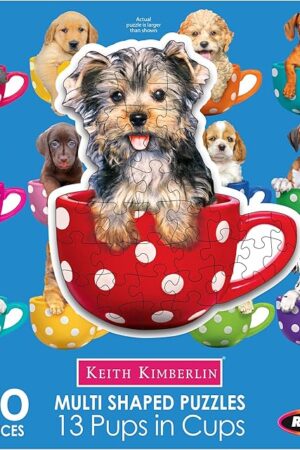 The RoseArt - 13 Mini-Shaped - Pups in Cups - 500 Piece Jigsaw Puzzle for Kids and Adults