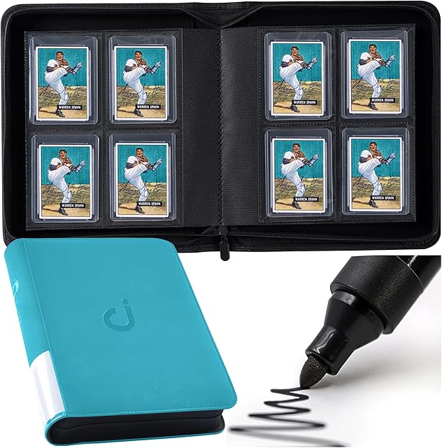 The Toploader Binder, Holds 128 Top Loaders - 4 Pocket Top Loader Binder for 3" x 4" Rigid Card Holders for Trading Cards or Sports Cards, Model A - Classic Turquoise