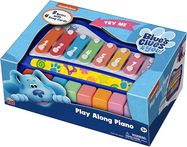 The Kidz Toyz: Blue's Clues Play Along Piano, 8 Notes with 4 Song Cards, 2-in-1 Piano Keyboard, Plastic Mallets Included, For Ages 3 and up