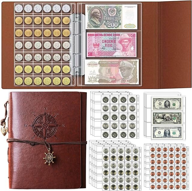 The Ettonsun Coin Collection Book 386 Coin Pockets & 12 Currency Sleeves, Coin Collecting Album Holder for Collectors Money Collection Book Coin Display Storage Case Organizer for Coin Collection Supplies