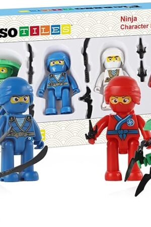 The PicassoTiles Ninja Action Characters for Magnetic Tiles Building Block Toy Sets Accessory Add On Kit for Magnet Tile Playsets for Toddlers Boys Girls Ages 3+ Pretend Play STEM Educational Toys PTA14