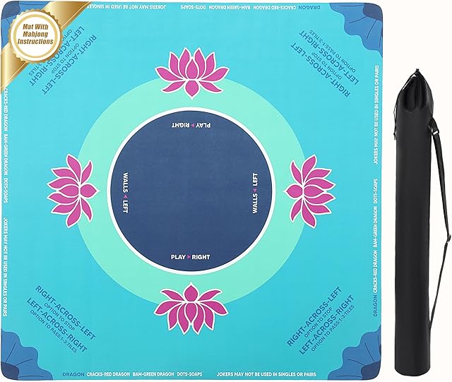 The BALAPET Portable Mahjong Mat with Playing Instructions for Learning, Anti Slip Mahjong Mat for Table, Noise Reduction Table Mat Cover for Board & Tile Games, 31.5inx31.5in, Patent Pending(Blue)