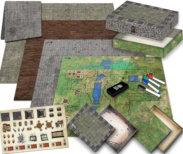 The Melee Mats DND Map Starter Kit - 22? x 26" Double Sided, Wet/Dry Erase Battle Terrain Grid - Ultimate Tabletop Board Gaming Experience with Accessories