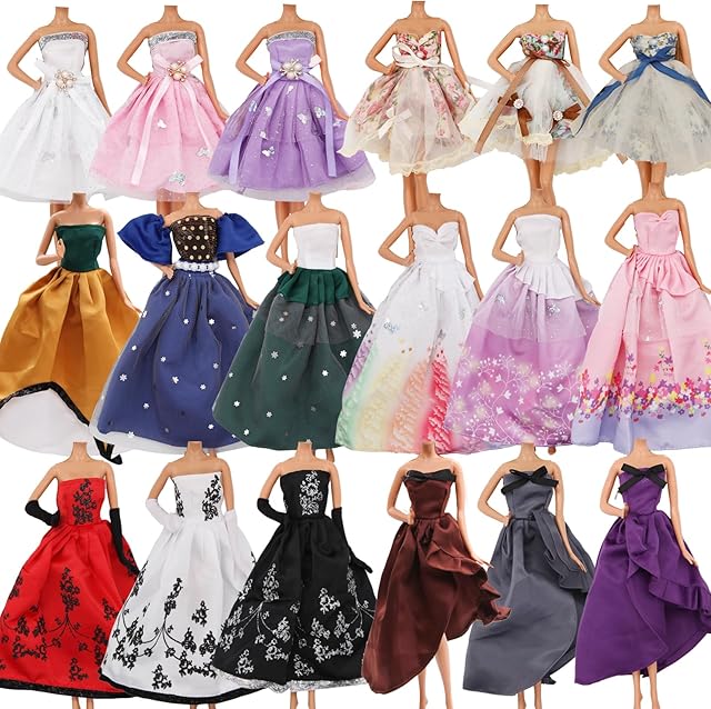 The Doll Dress Set with Handmade Doll Clothes Wedding Party Dresses Gown Includes Gloves for 11.5 Inch Girl Doll(6 Styles)