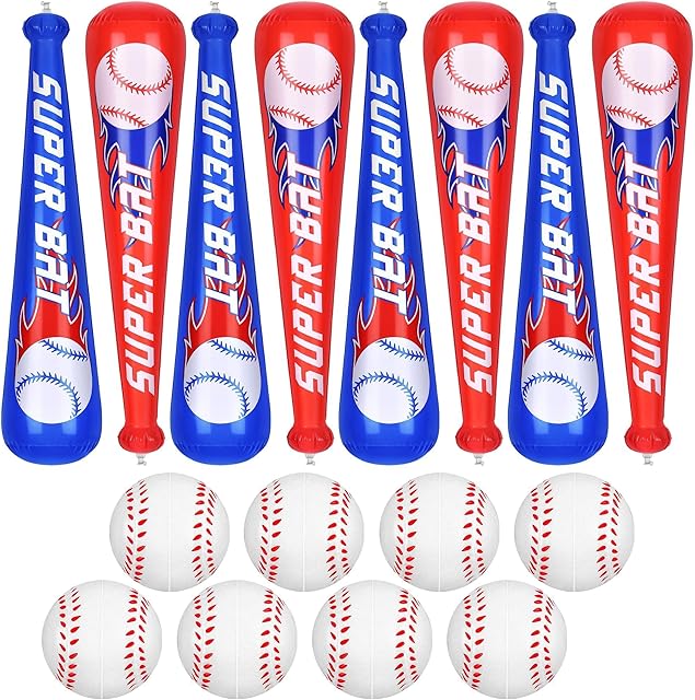 The durony 8 Sets Inflatable Baseball Bats and Mini Foam Baseball Sports Stress Ball Sports Party Favors for Party Supplies Sport Theme Toy