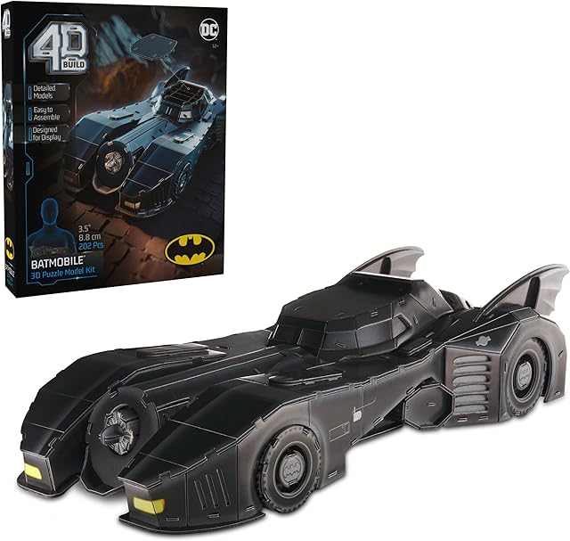 The 4D Build, DC Batman Retro Batmobile 3D Model Kit with Stand, Batman Collectibles & Desk Décor, Adult Puzzle, Building Toys, 3D Puzzles for Adults & Teens, 202 Pieces, for Ages 12 & Up