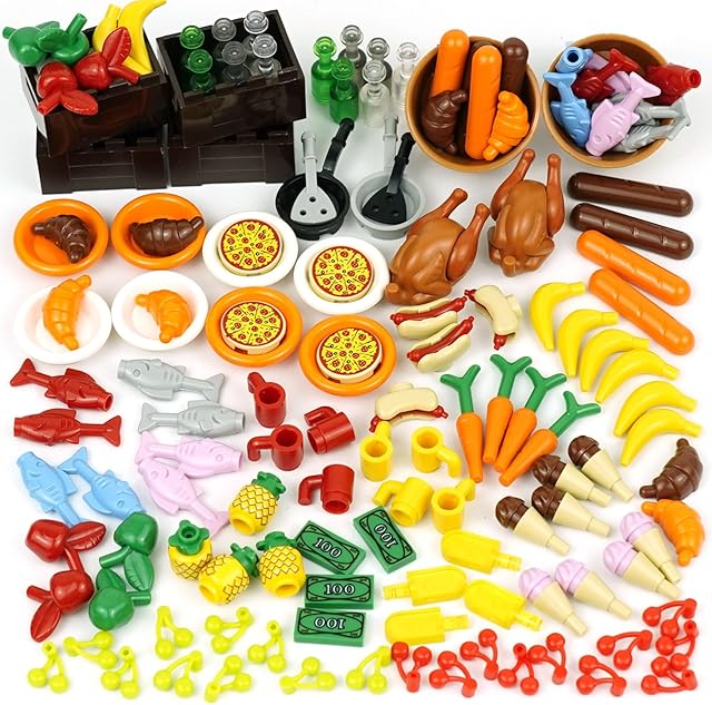 The BroTex City Food Accessories - Building Block Friends Animals Bricks, People House Kitchen Farm Restaurant MOC Pieces Parts, Classic Party Favors Toys for Boys Girls