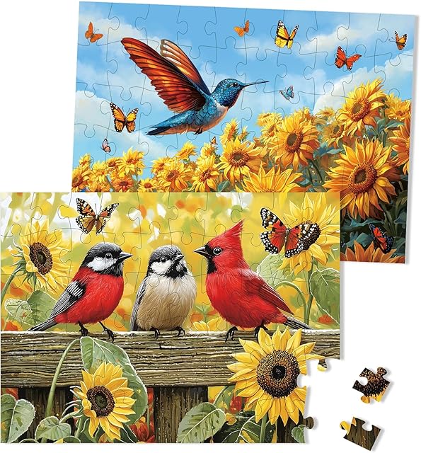 The Sunhigh Dementia Puzzles for Elderly, Set of 2-60 Piece Jigsaw Puzzle, Alzheimer’s Products and Activities for Seniors Birds and Sunflowers