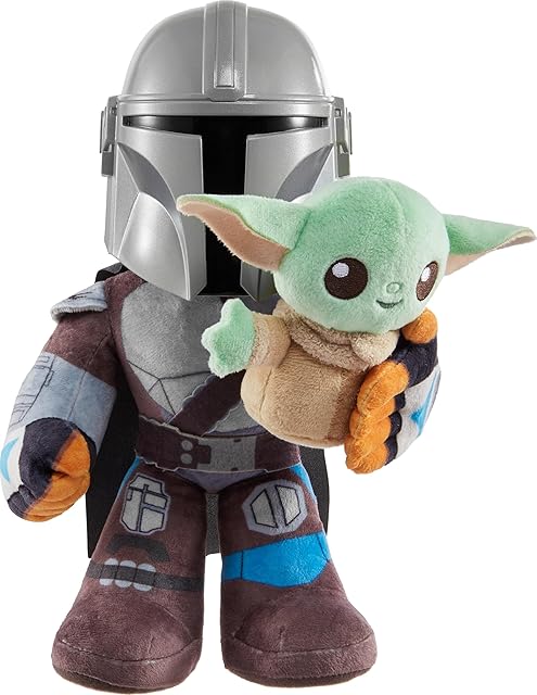 The Mattel Star Wars Clan of Two: The Mandalorian Plush Set with 11-inch Mandalorian Soft Doll, Smaller Detachable Grogu Figure & Sound Feature
