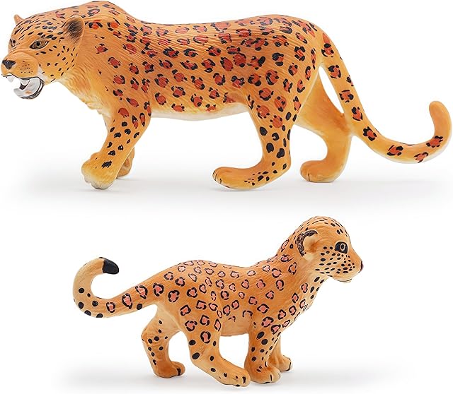 The Gemini&Genius Leopard Toys for Kids, Safari Animal Cheetah Toys, Leopard Family Playset Figures, Wildlife Pard Models, Birthday Cake Toppers or Gifts for Kid